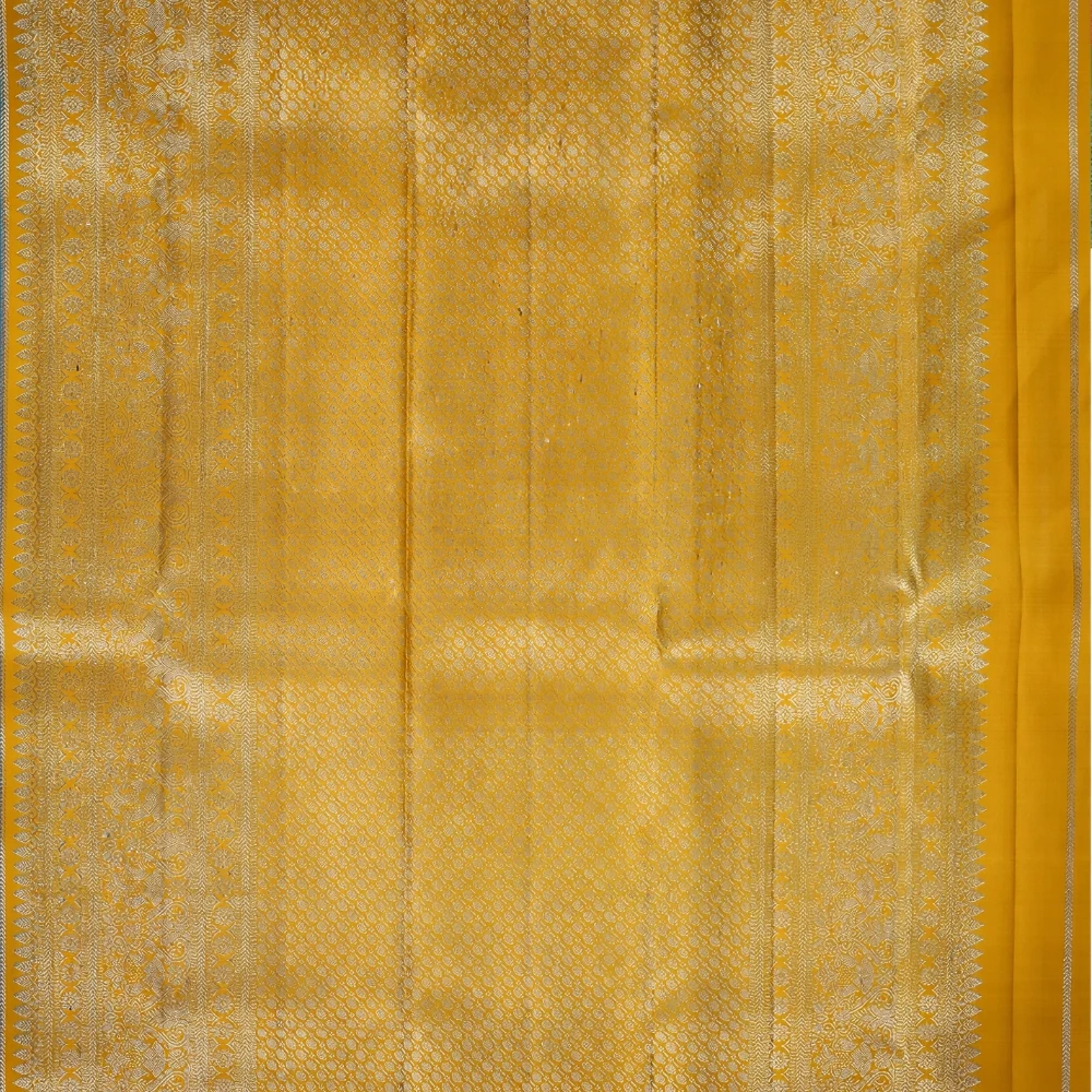 Mustard Yellow with Antique Gold Kanchipuram Pure Silk Handloom Saree Silk Mark with Blouse - FabFashionz