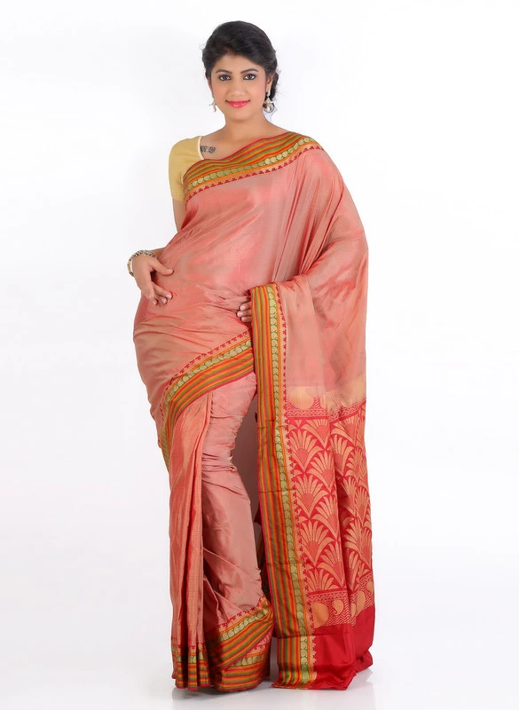 Baby Pink with Checks Handwoven Pure Bangalore Silk Fancy Saree with Silk Mark