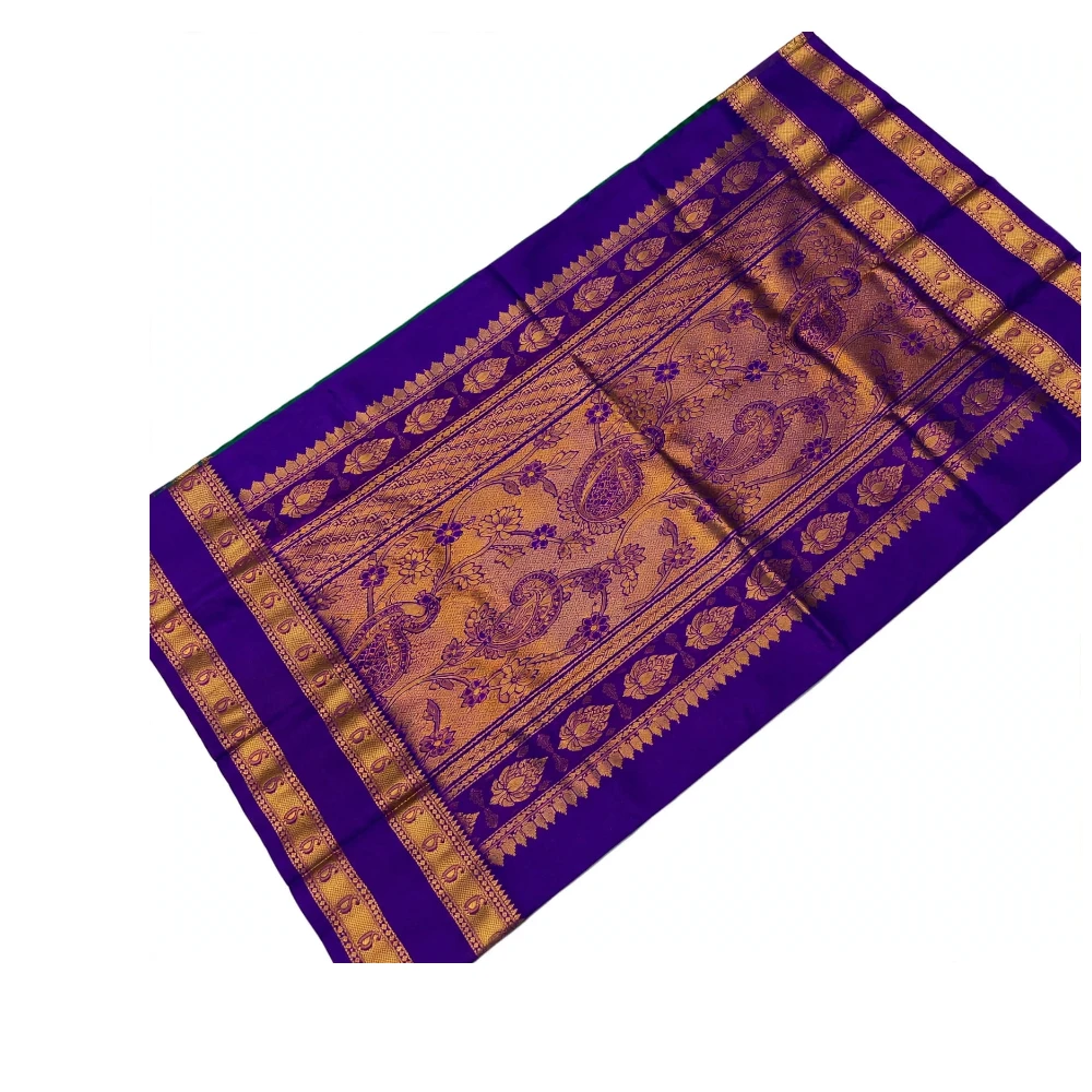 Yellow & Royal Blue Kanchipuram Pure Silk Saree with Blouse