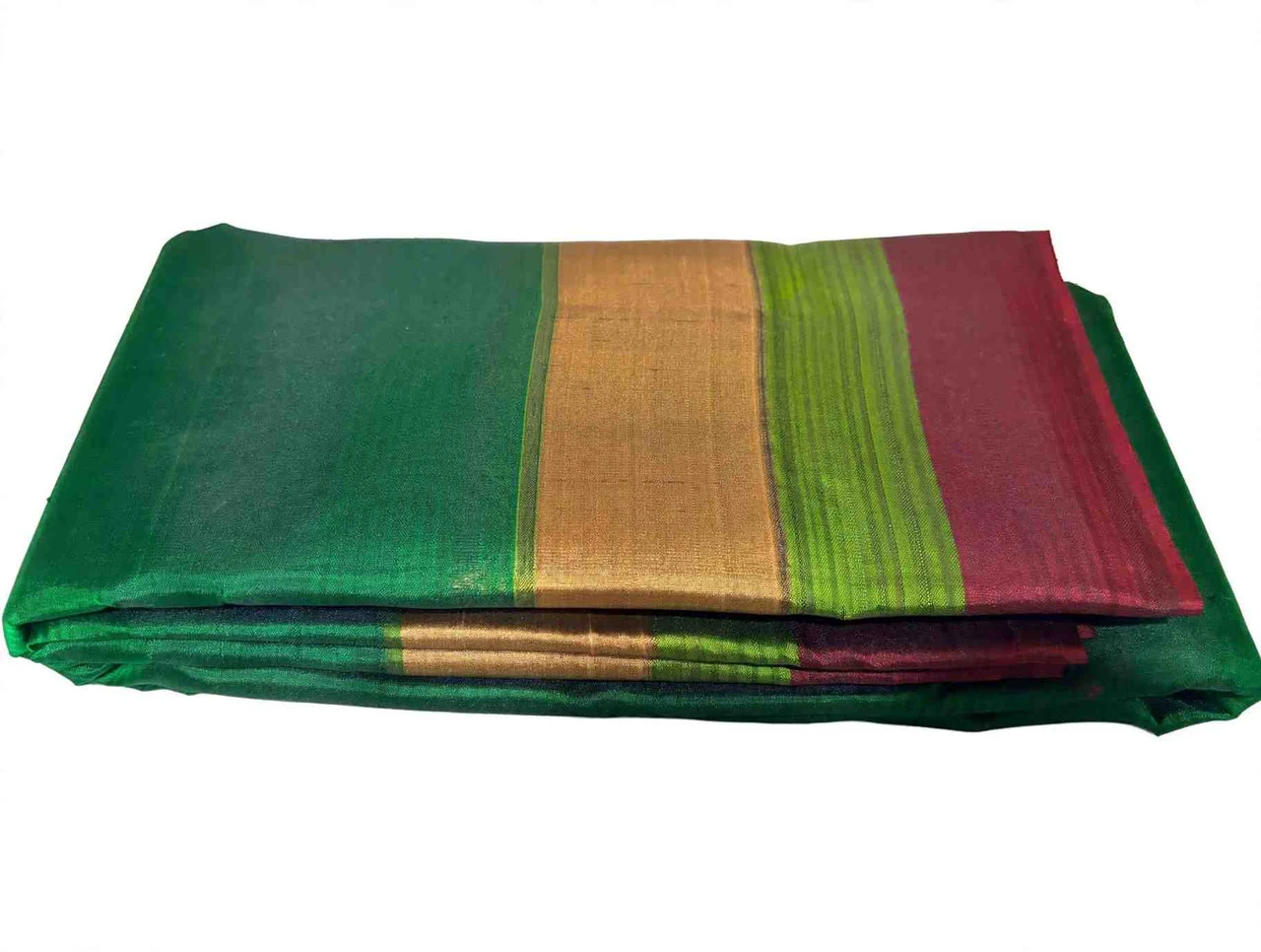 Bottle Green with Copper Zari Pure Kanchipuram Silk Handloom Saree | Korvai Border | Gold Zari | Silk Mark with Blouse - FabFashionz