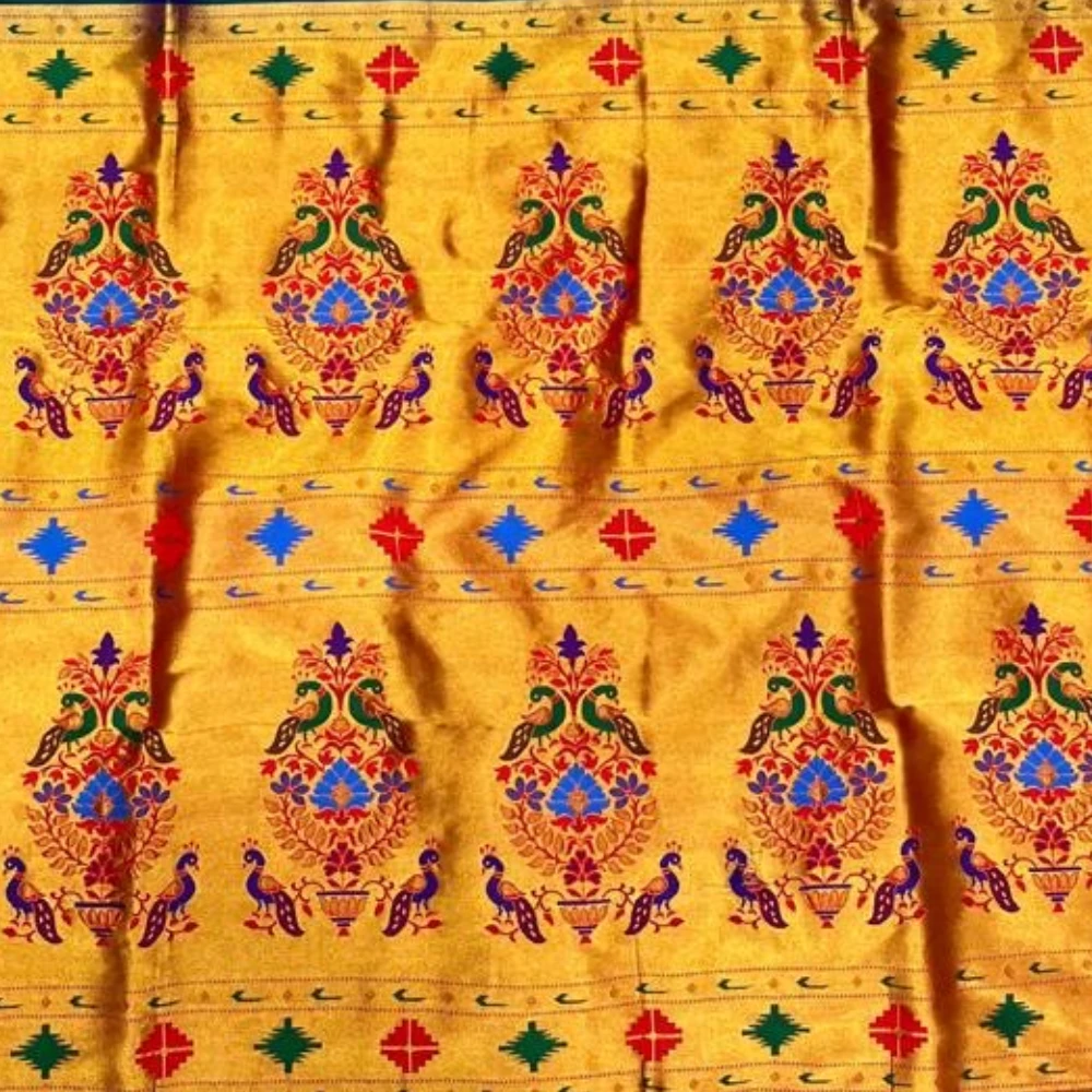 Royal Red Self Semi Silk Paithani Saree with Peacock Embroidery Designer Blouse