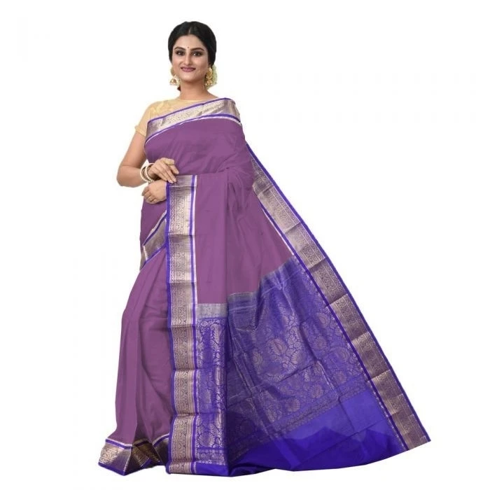 Purple With Violet Contrast Traditional Kanchipuram Pure Silk Saree
