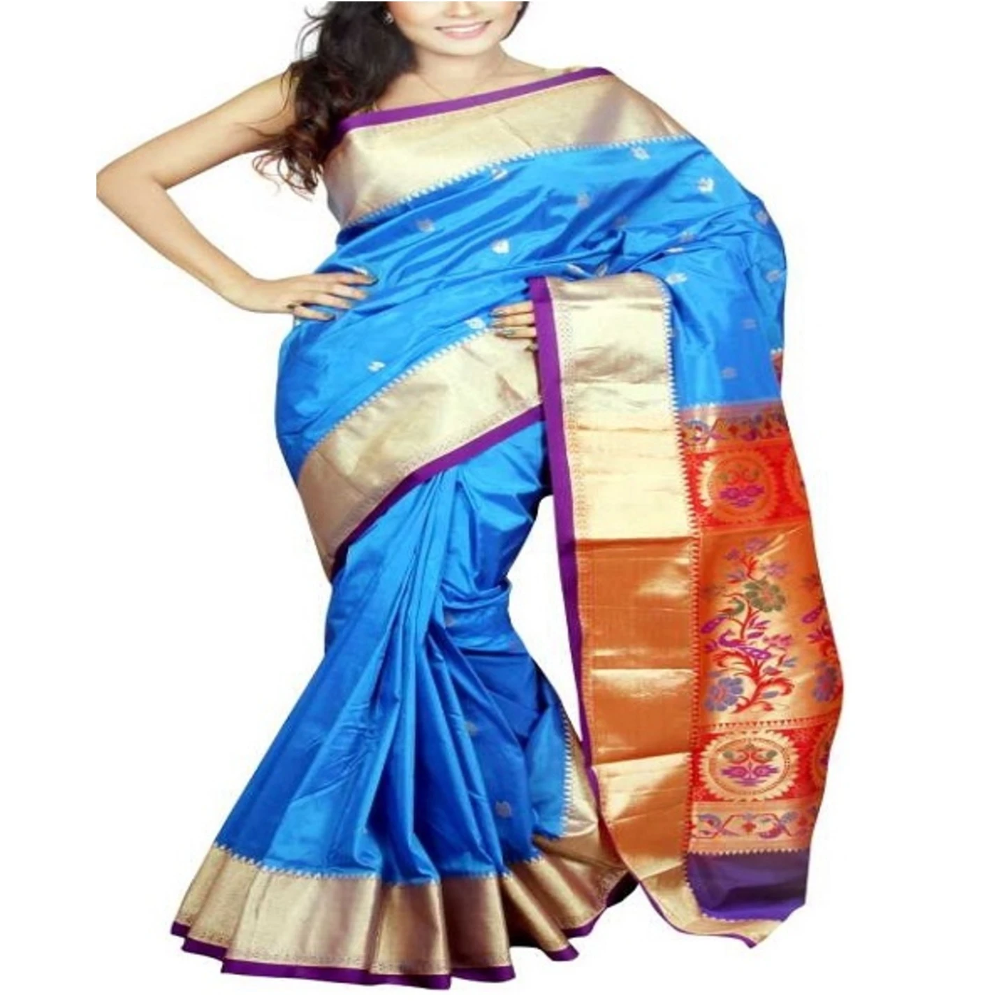 Anandha Blue and Voilet Border Woven Paithani Art Silk Saree