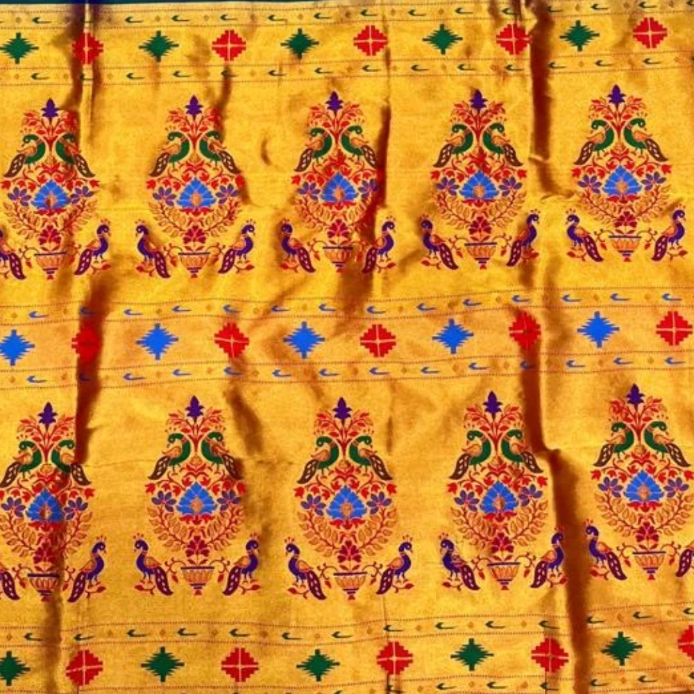 Turquoise Semi Silk Paithani Saree with Peacock Embroidery Designer Blouse