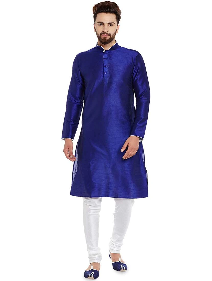 Voilet Dupion Silk Mens Kurtha with White Pajama