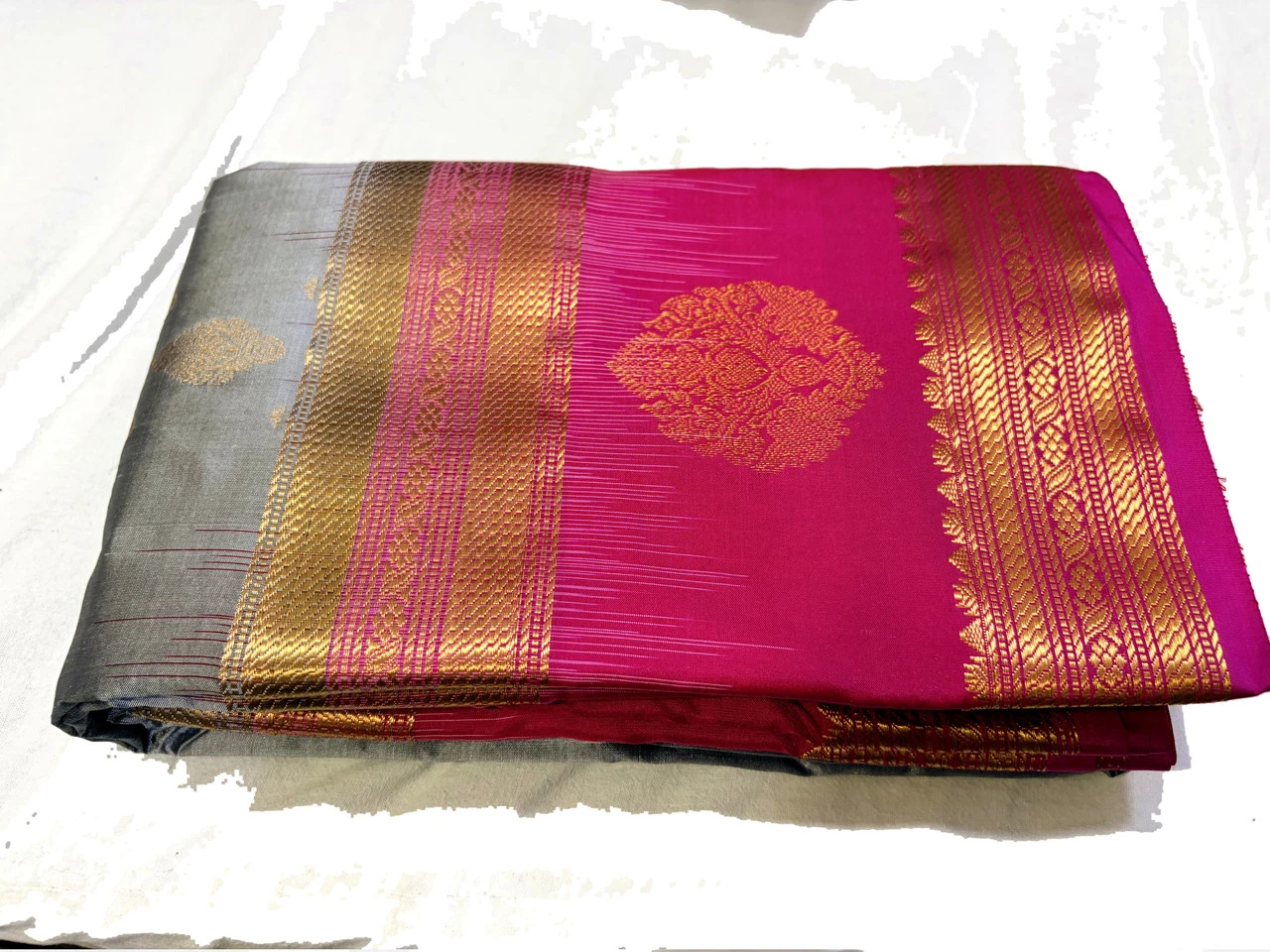 Exclusive Kanchipuram Pure Silk Saree with Pure Silk Blouse - Sky Blue & Orange