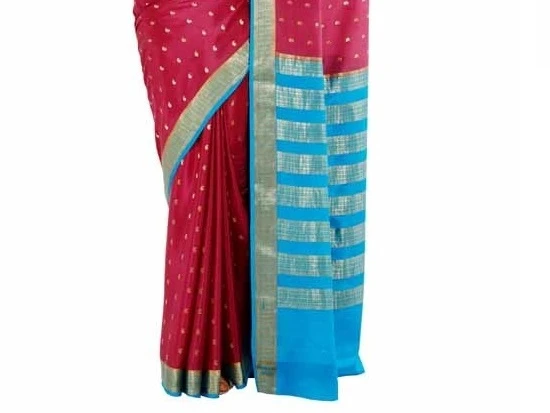 Lush Pure Mysore Silk Saree in Bottle Green with & Contrast Red Zari Weave