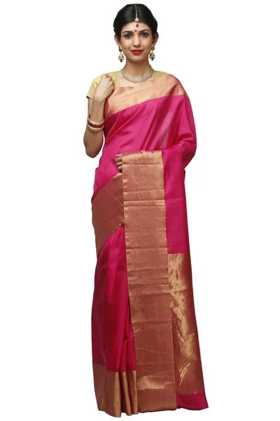 Pink Big Border Kanchipuram Pure Silk Saree with Silk Mark