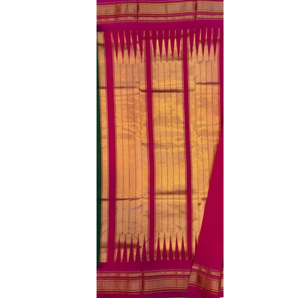 Navy Blue Ilkaal plain pure saree with pink contrast zari border traditional handloom design