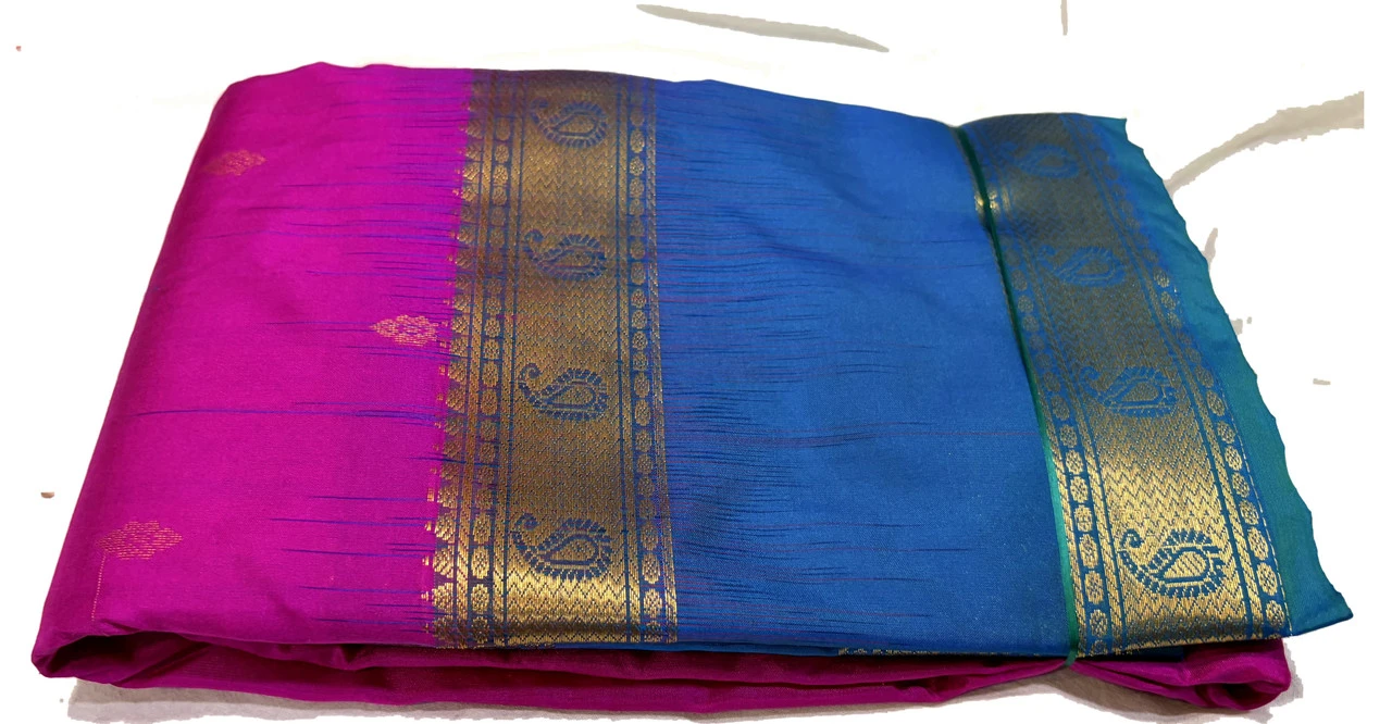 Exclusive Kanchipuram Pure Silk Saree with Pure Silk Blouse - Magenta & Blue