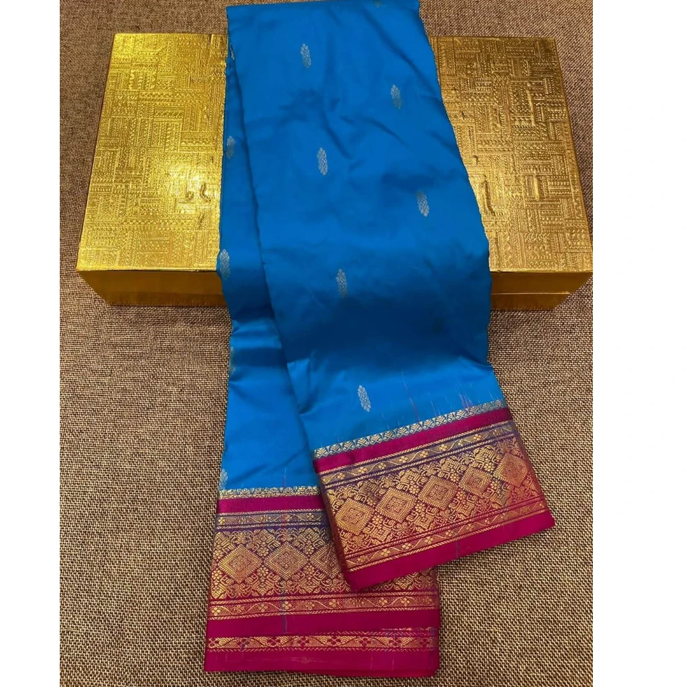Kanchipuram Pure Silk Saree in Ananda Blue with Rani Border