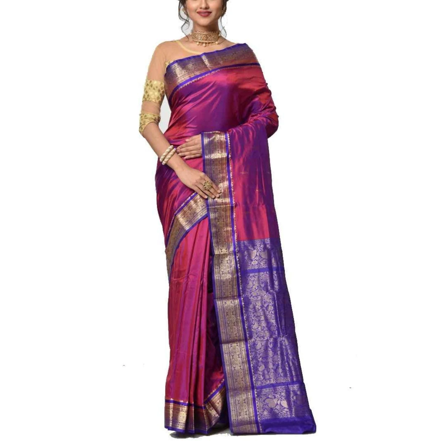 Traditional Kanchipuram Pure Silk Saree in Yellow with Green Contrast 