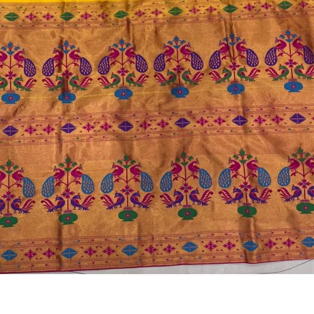 Iridescent Blue-Green Pure Silk Paithani Saree with Lotus Buti & Pink Contrast Zari Border