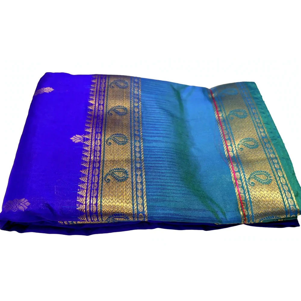 Royal Blue & Teal Kanchipuram Pure Silk Saree with Blouse