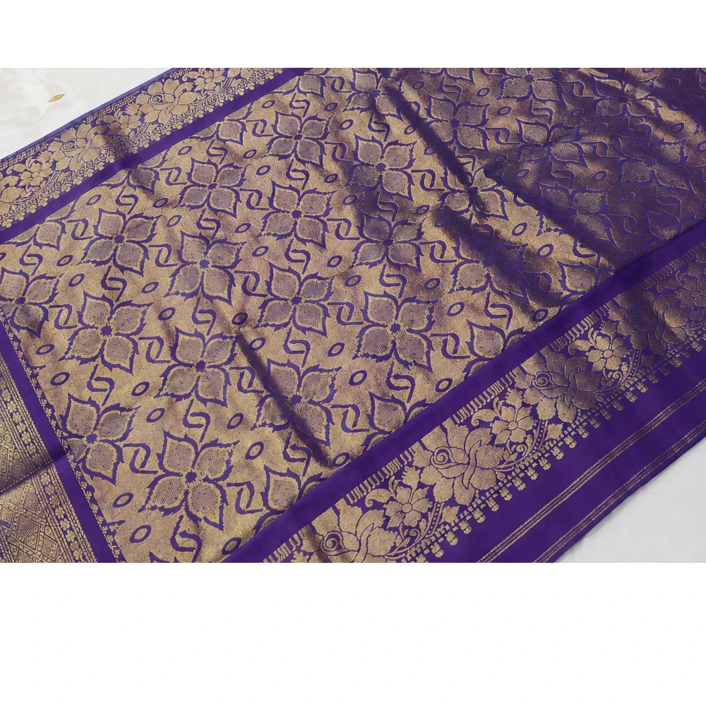 Yellow With Violet Contrast traditional silk saree with zari border for festive and wedding wear