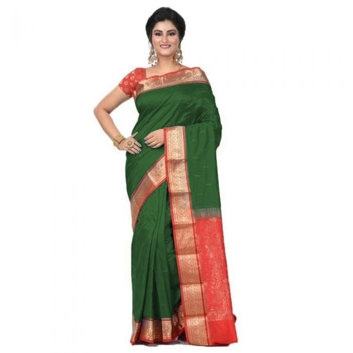 White and Green Traditional Kanchipuram Pure Silk Saree