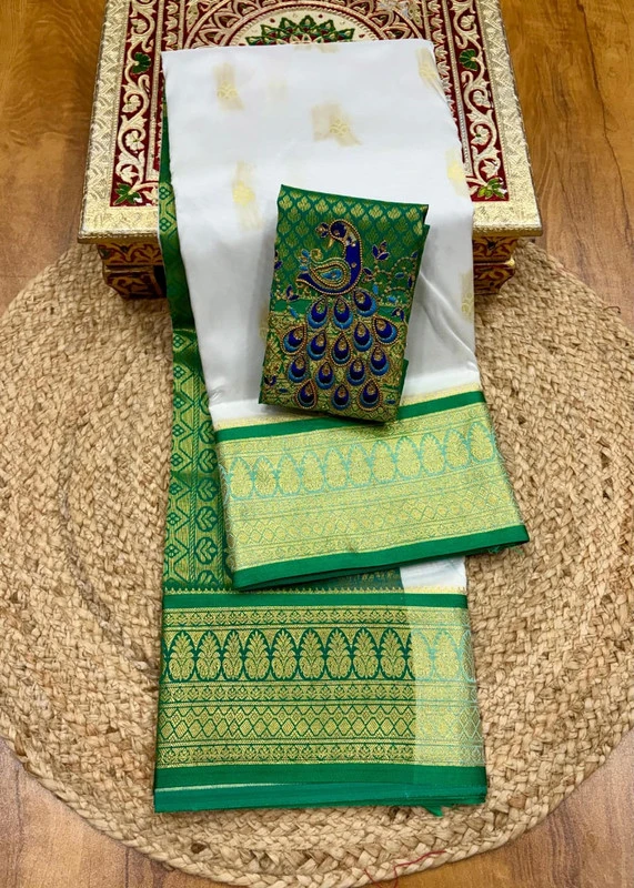 Turquoise Semi Silk Paithani Saree with Peacock Embroidery Designer Blouse