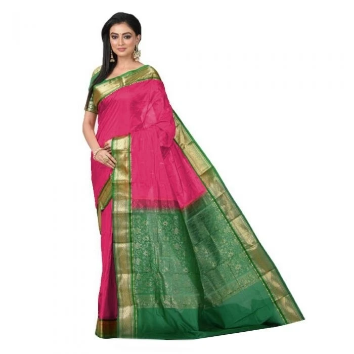 Rani Pink and Green Traditional Kanchipuram Pure Silk Saree