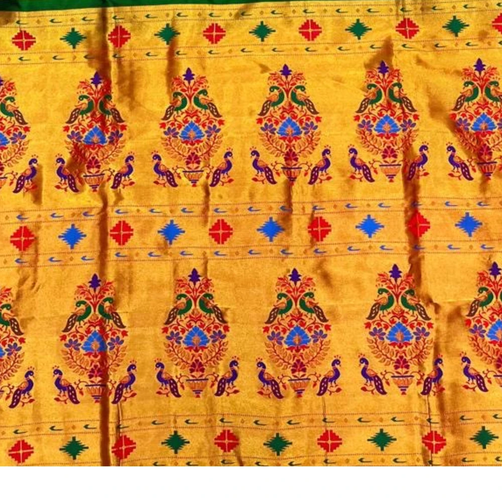 Magenta and Green Semi Silk Paithani Saree with Peacock Embroidery Designer Blouse