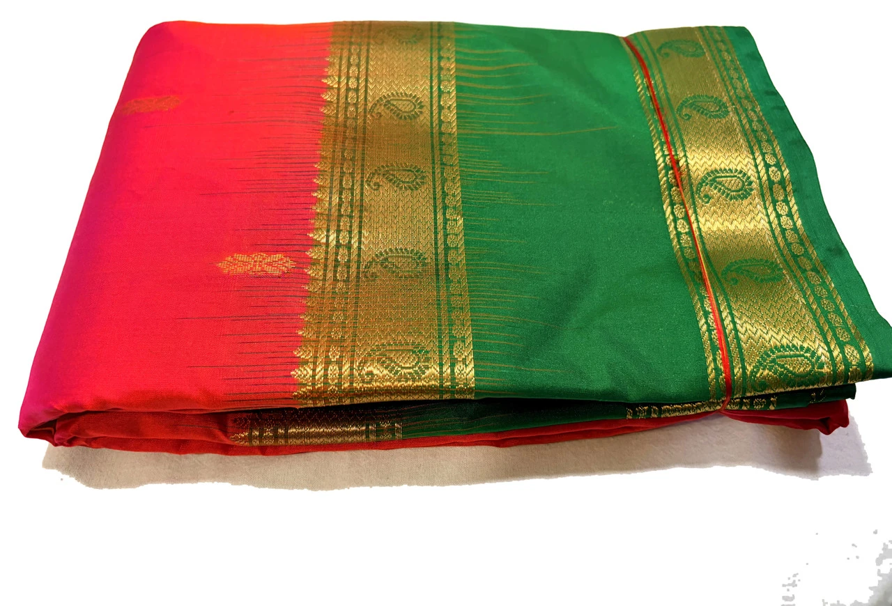 Exclusive Kanchipuram Pure Silk Saree with Pure Silk Blouse - Pink & Green
