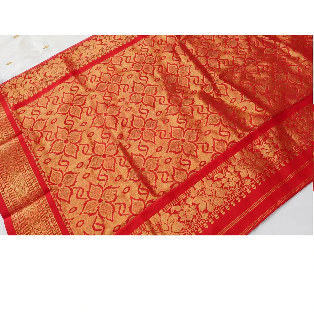 Sneha green with Red Contrast traditional silk saree with zari border for festive and wedding wear