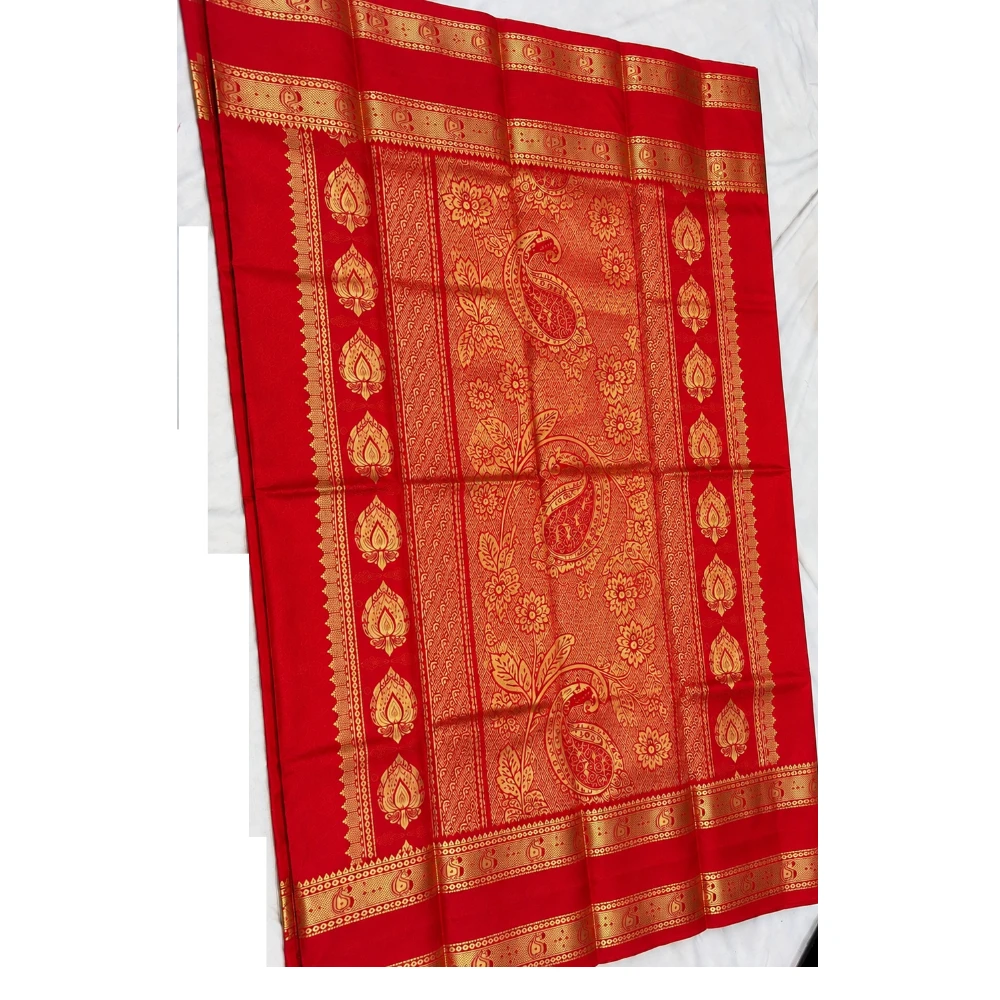 Red & Green Kanchipuram Pure Silk Saree with Blouse