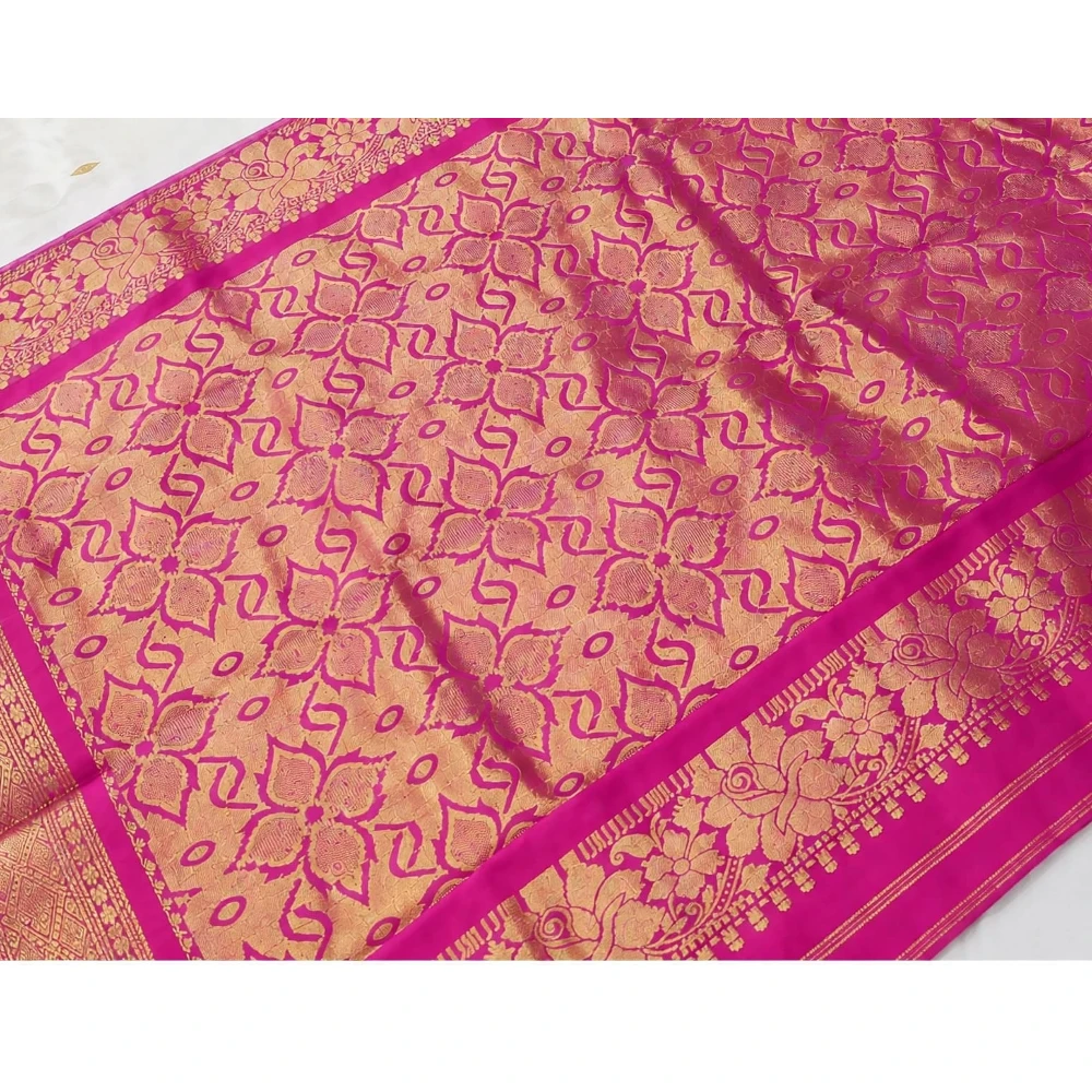 Coral Pink with Rani Border traditional silk saree with zari border for festive and wedding wear