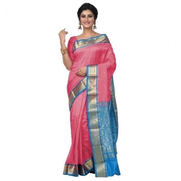Pink and Ananda Contrast Handwoven Saree Traditional Kanchipuram Pure Silk Saree