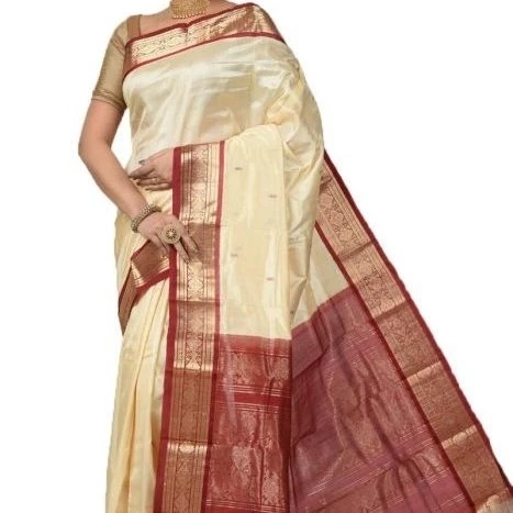 Traditional Arangetram Kanchipuram Pure Silk Saree in Cream with Marrow Contrast 