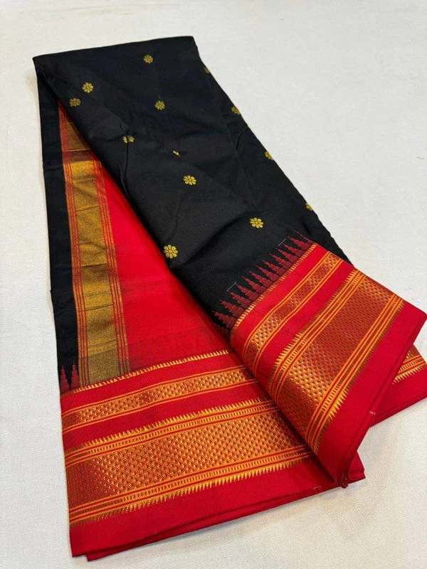 Black and Red Border - Traditional Handwoven Ilkaal Butta Saree