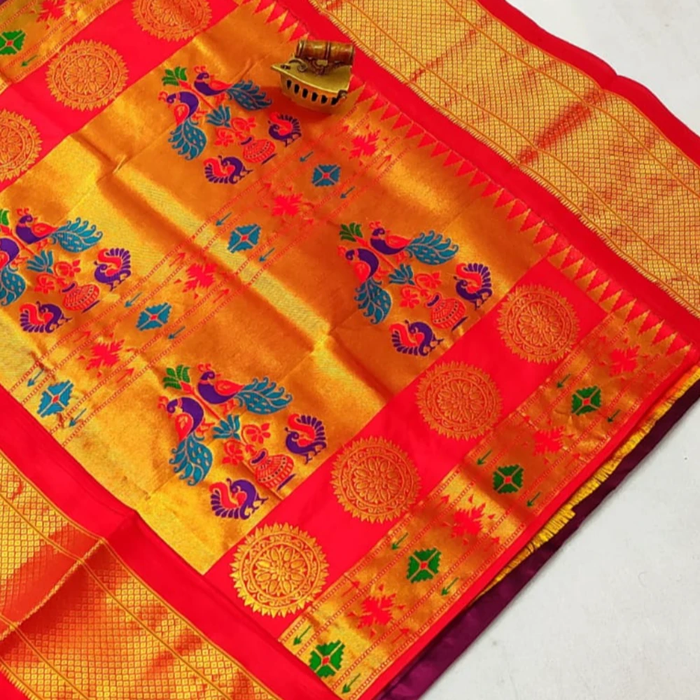 Olive Green Pure Silk Paithani Saree featuring luxurious silk fabric, rich zari woven borders, elegant traditional motifs