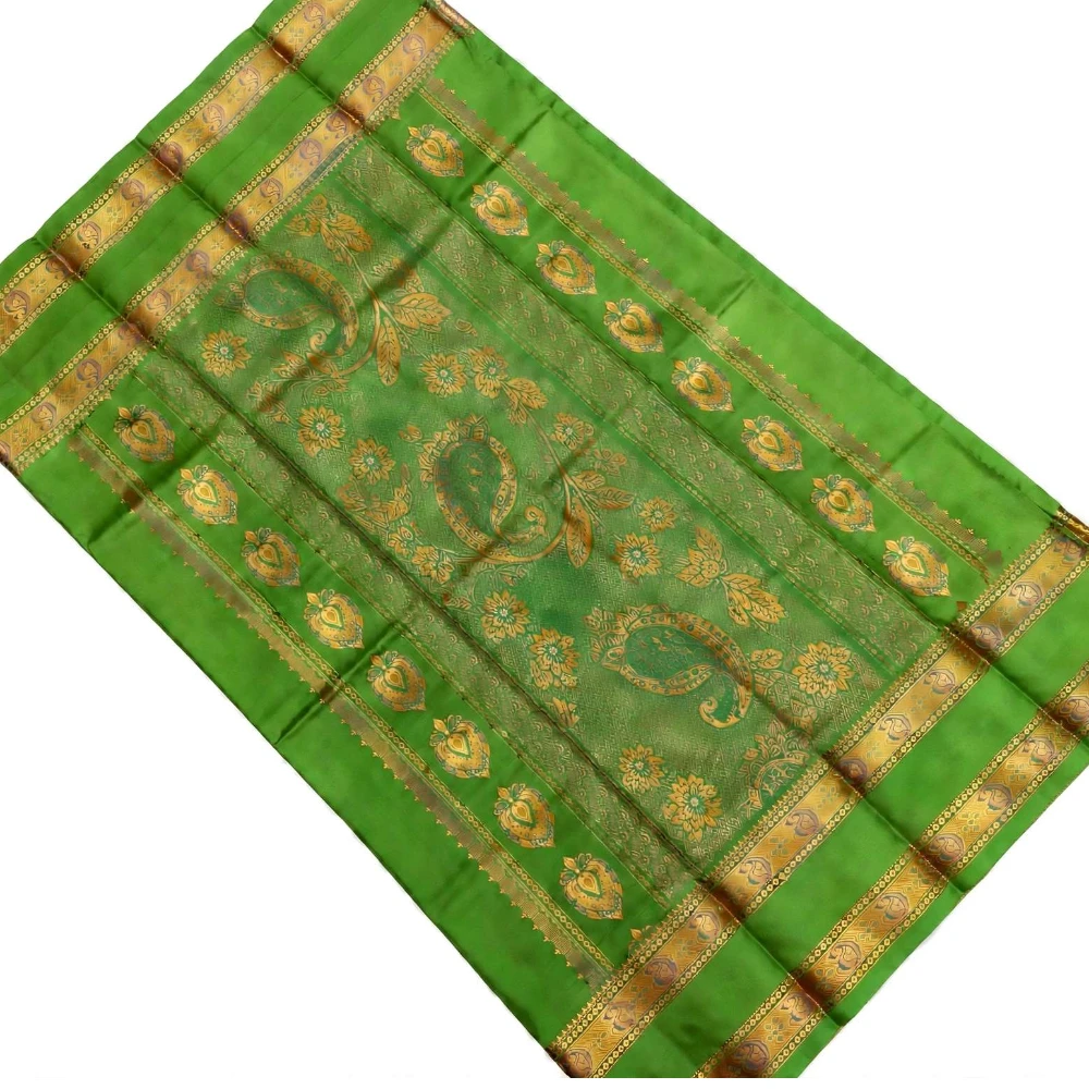 Royal blue silk saree with red and gold Bentex paisley border.