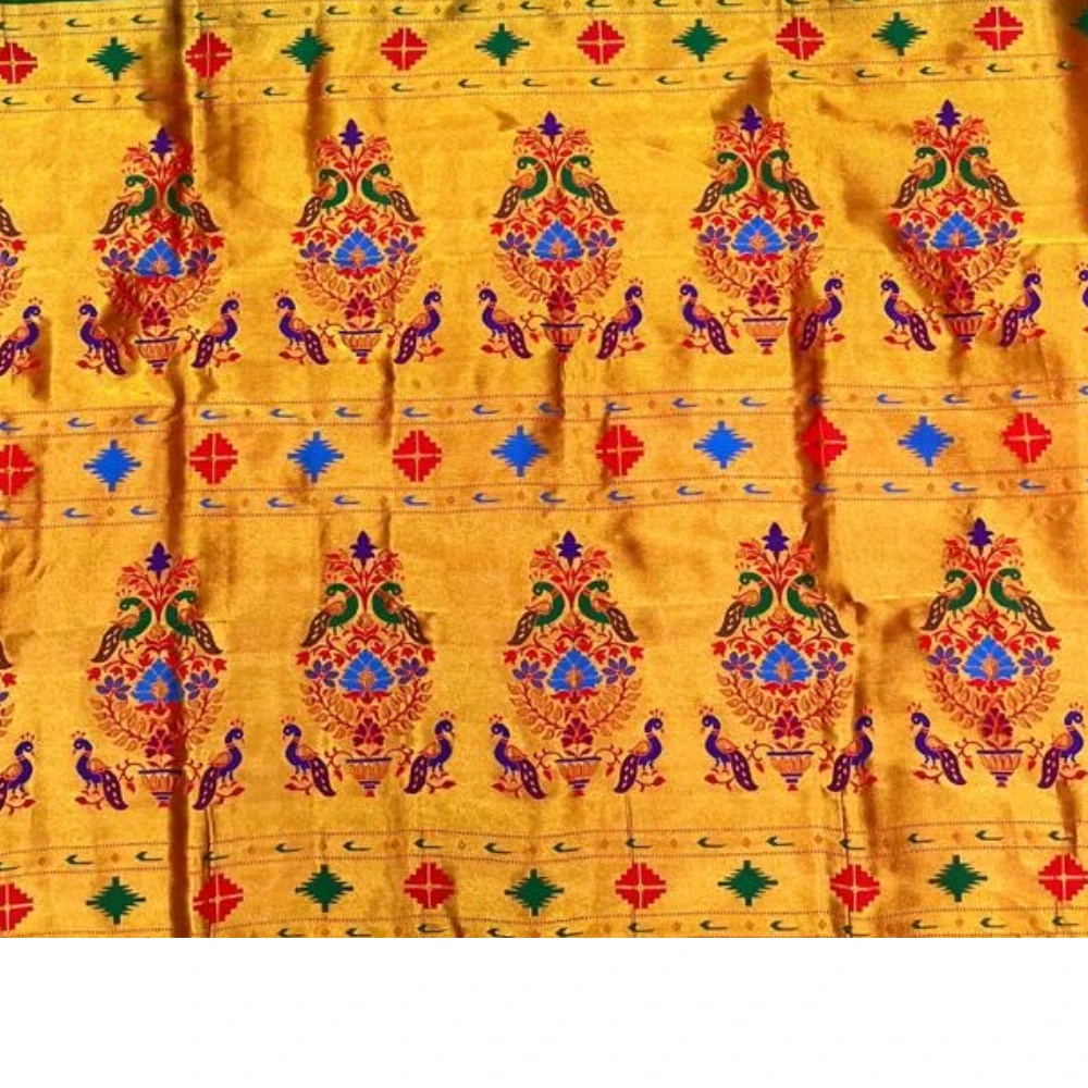 Pista Green wth Rani Border Semi Silk Paithani Saree with Peacock Embroidery Blouse