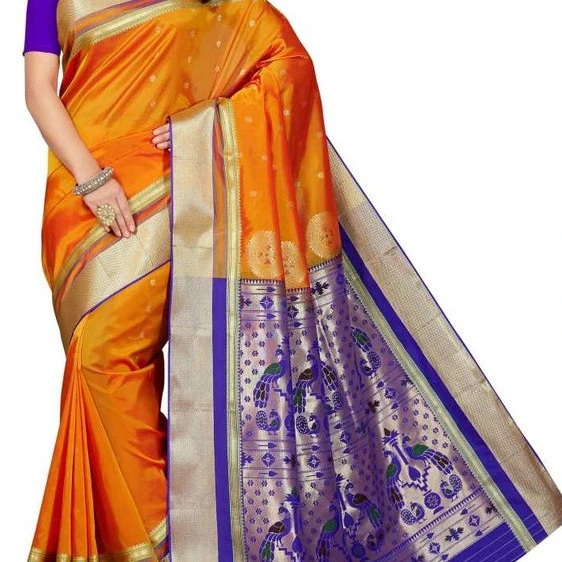 Orange and Royal Blue Paithani Art Silk Saree