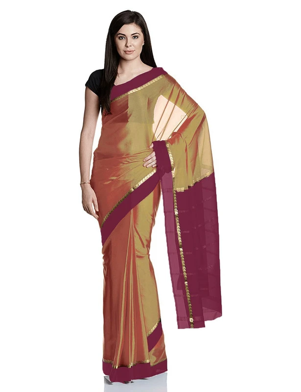 Festive Pure Mysore Silk Saree in Saffron Orange with Maroon & Zari Work