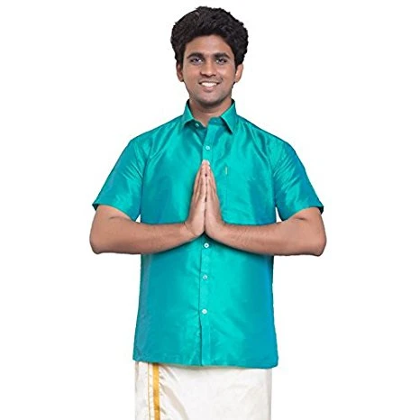 Rama Green Dupion Silk Full Slevees Shirt