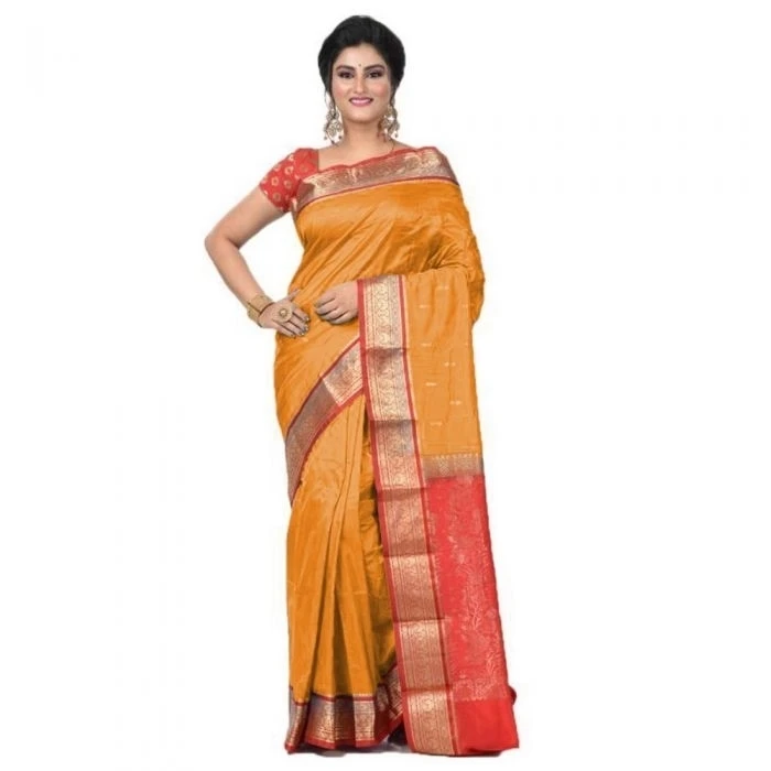 Cream and Red Contrast Traditional Kanchipuram Pure Silk Saree