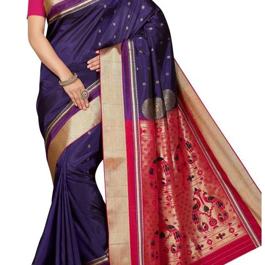 Royal Blue and Rani Pink Paithani Art Silk Saree