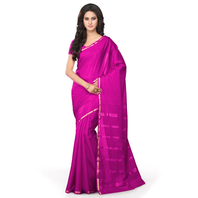 Woven Gagri Pink Self Colour Pure Mysore Silk Mango Border Saree with Silk Mark