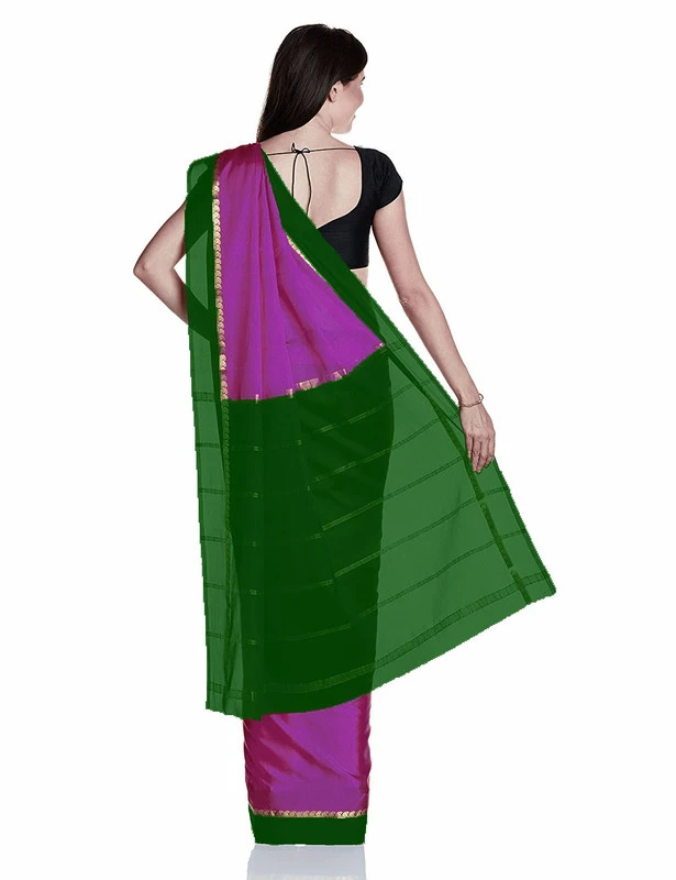 Enchanting Pure Mysore Silk Saree in Rose Pink with Green  & Zari Border