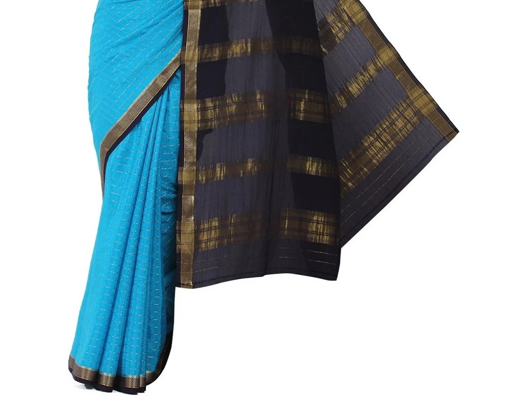Ethereal Pure Mysore Silk Saree in Mint Blue & Elegant Gold Zari Border