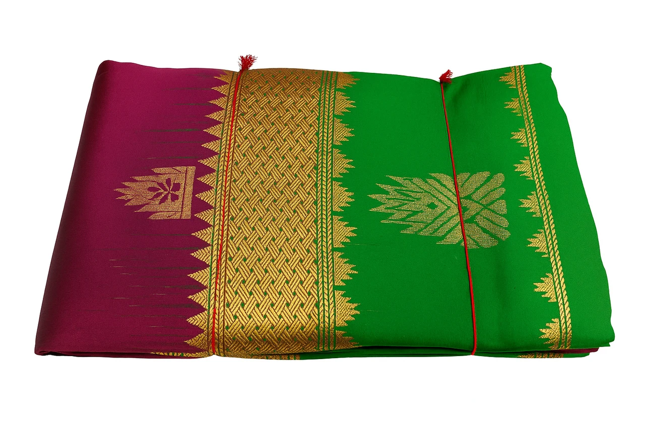 Marron & Green Contrast Exclusive Kanchipuram Pure Silk Saree with Traditional Zari Border