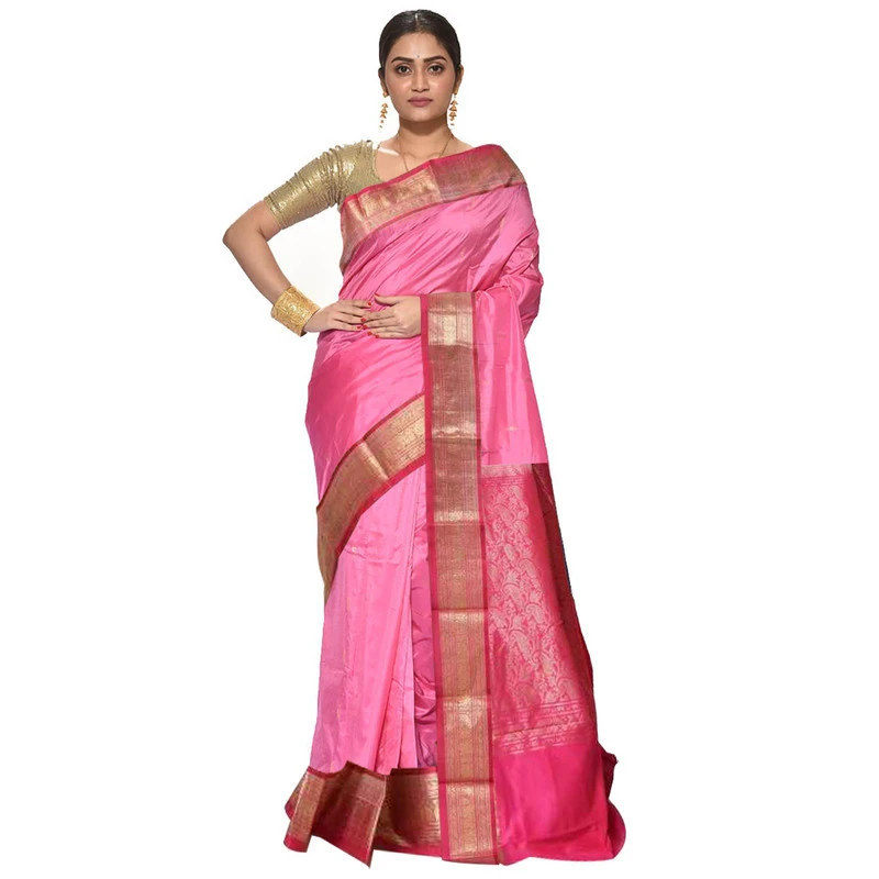 Baby Pink and Red Contrast Traditional Sarees for Arangetram in Kanjeevaram Silk