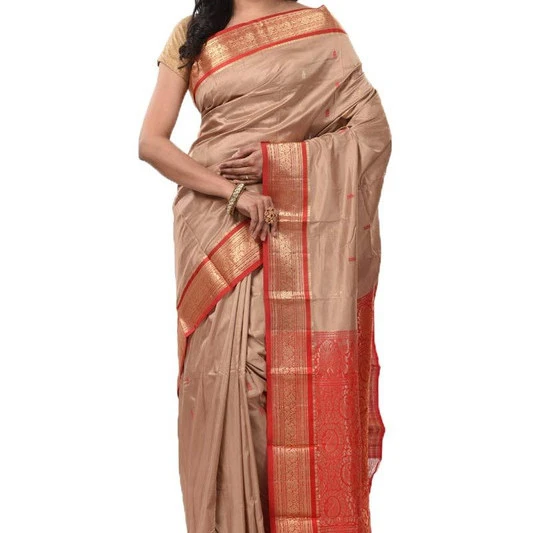 Peach Red and Red Contrast Traditional Sarees for Arangetram in Kanjeevaram Silk