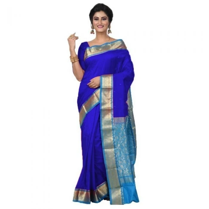 Royal Blue with Ananda Contrast Handwoven Saree Traditional Kanchipuram Pure Silk Saree