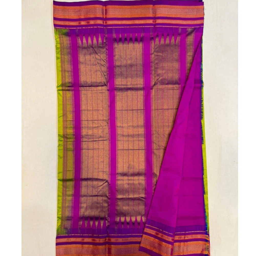 Yellow Ilkaal Butta pure silk saree with zari border and traditional weaving
