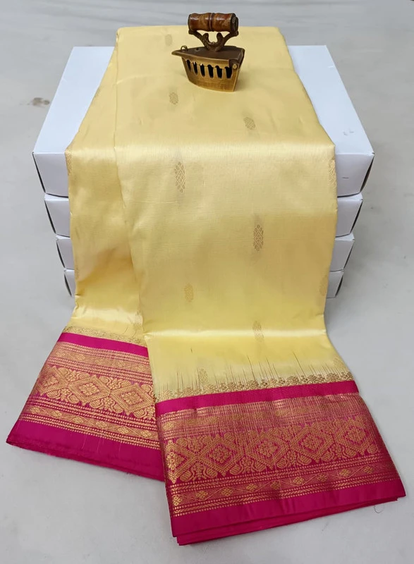 Cream with Rani Border traditional silk saree with zari border for wedding and festive wear