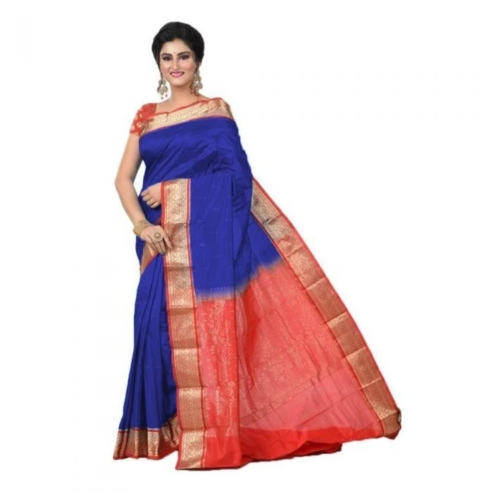 Royal Blue and Red Traditional Kanchipuram Pure Silk Saree