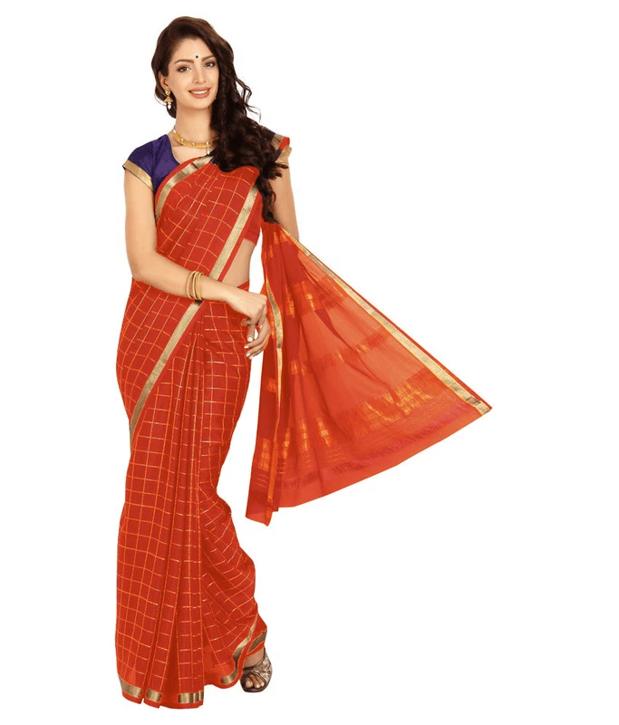 Radiant Pure Mysore Silk Saree in Vibrant Orange with  & Gold Zari Weave