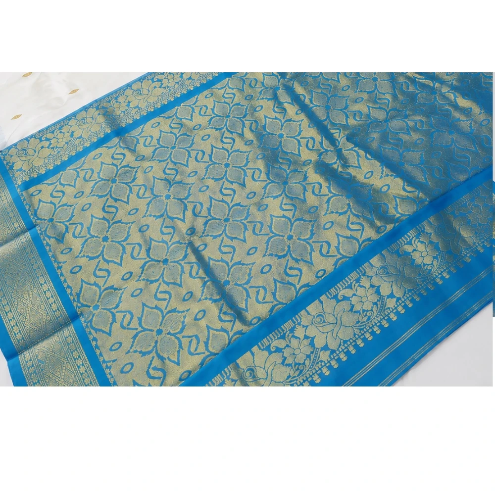 Royal blue with Ananda Border Peacock Blue traditional silk saree with zari border for wedding and festive wear